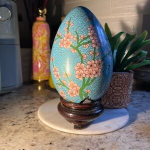 VTG Cloisonne Blue and Pink Floral Decorative Egg View all pics:)